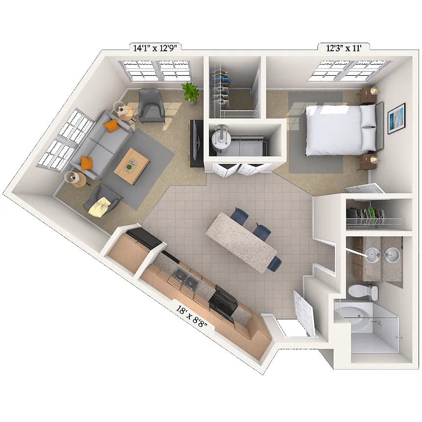 Floor plan Studio 0x1 714 SF