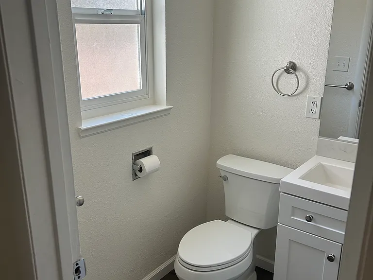 It's nice to have a window in the restroom, that opens to a private backyard.