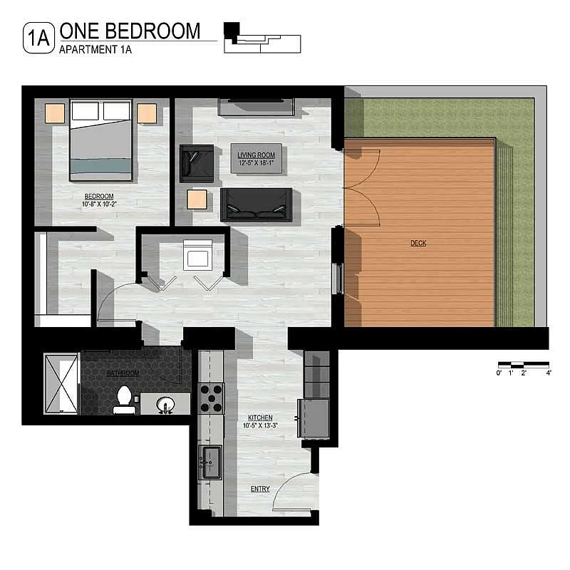 Floor plan 1 bed 1 bath 1A