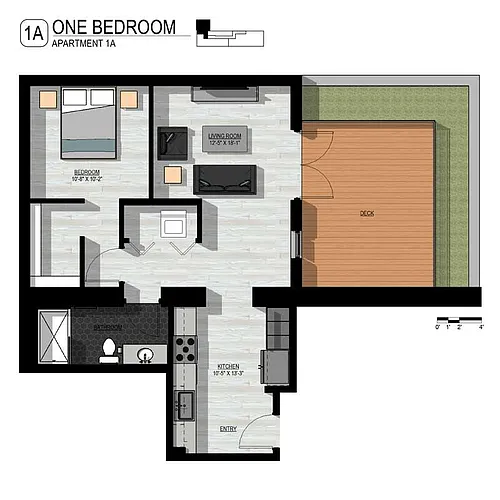 Floor plan 1 bed 1 bath 1A