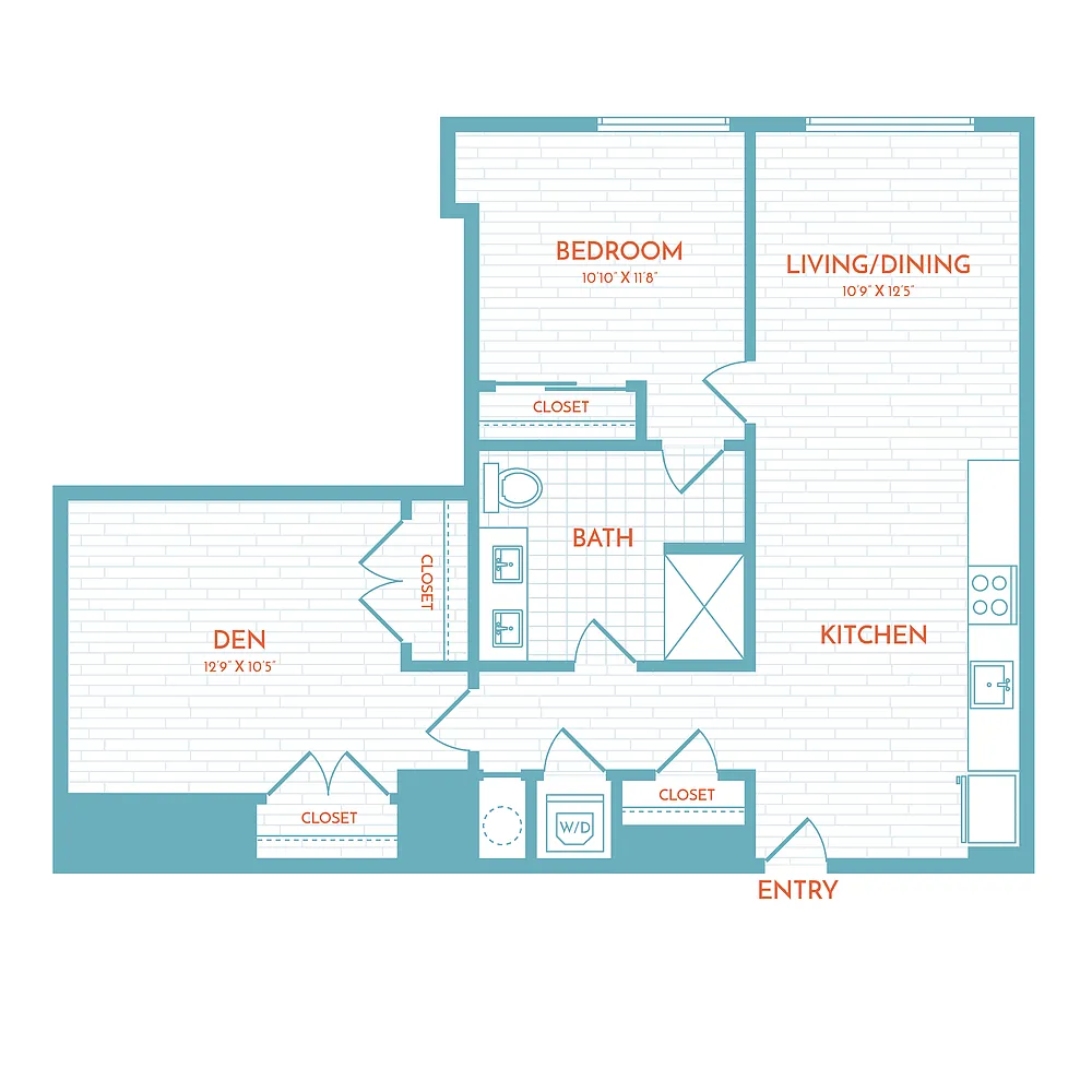 Floor plan D3.1 | 2 Bed | 1 Bath | Den