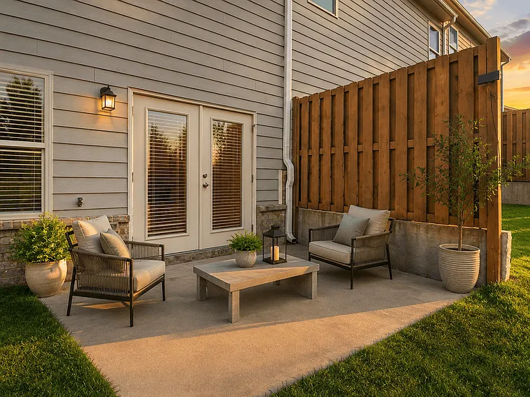 Private outdoor patio with comfortable seatingperfect for relaxing, dining, or enjoying the fresh air.