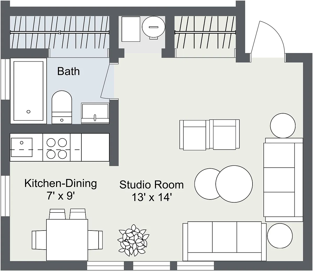 Floor plan Oakridge Studio Apartment