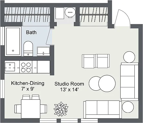 Floor plan Oakridge Studio Apartment