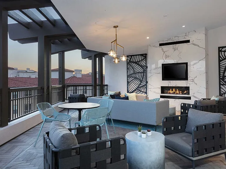 Phase II Rooftop terrace with lounge seating and fireplace