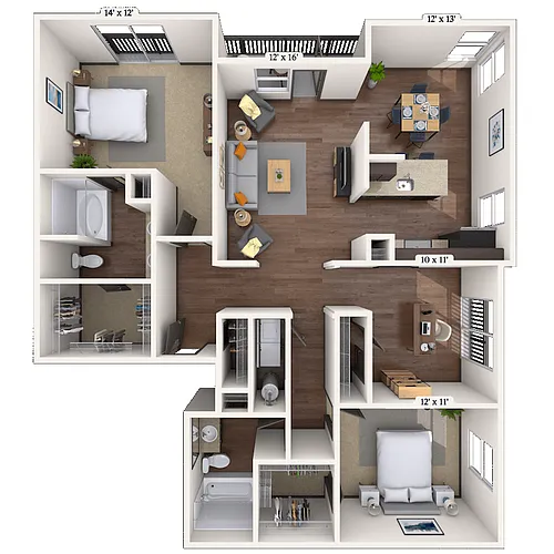 Floor plan Traditional 2x2 1335-1436 SF