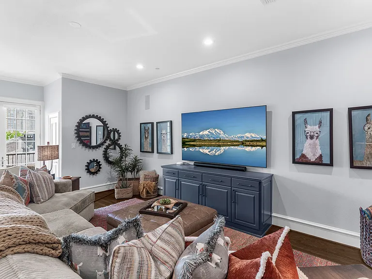 Modern entertainment hub featuring playful decor and premium comfort.