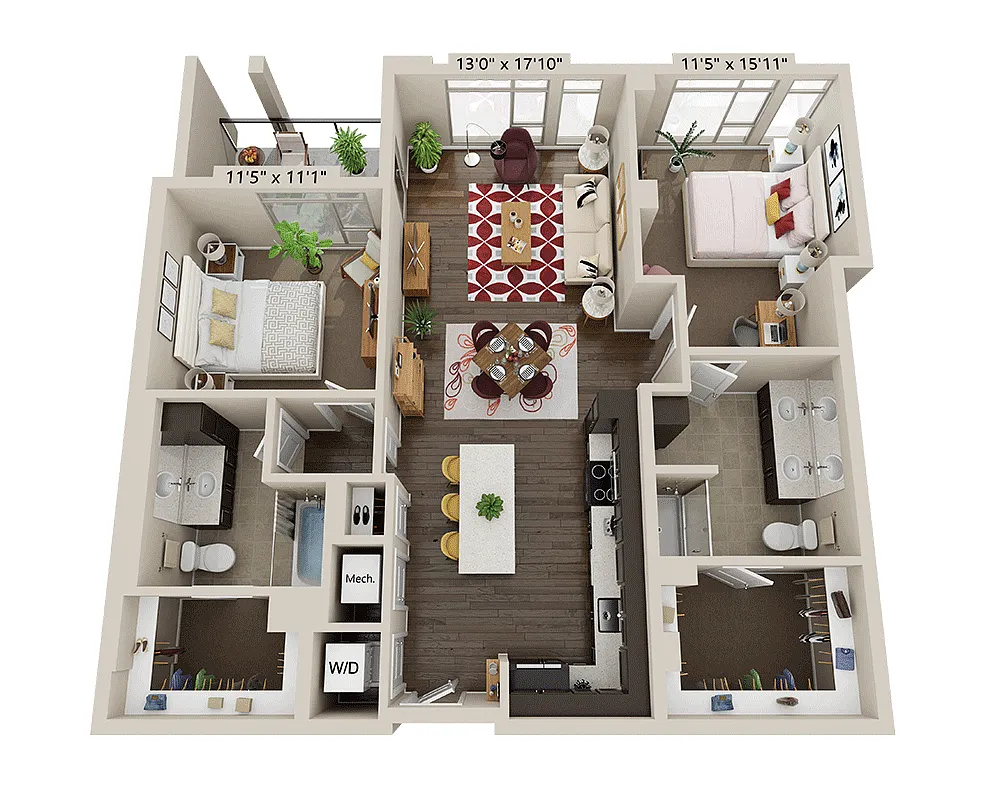 Floor plan Two Bedroom B2O