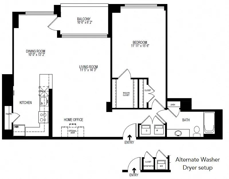 Floor plan 1 Bedroom, 1 Bath 973 SF 11nr
