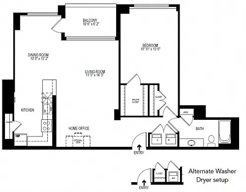Floor plan 1 Bedroom, 1 Bath 973 SF 11nr