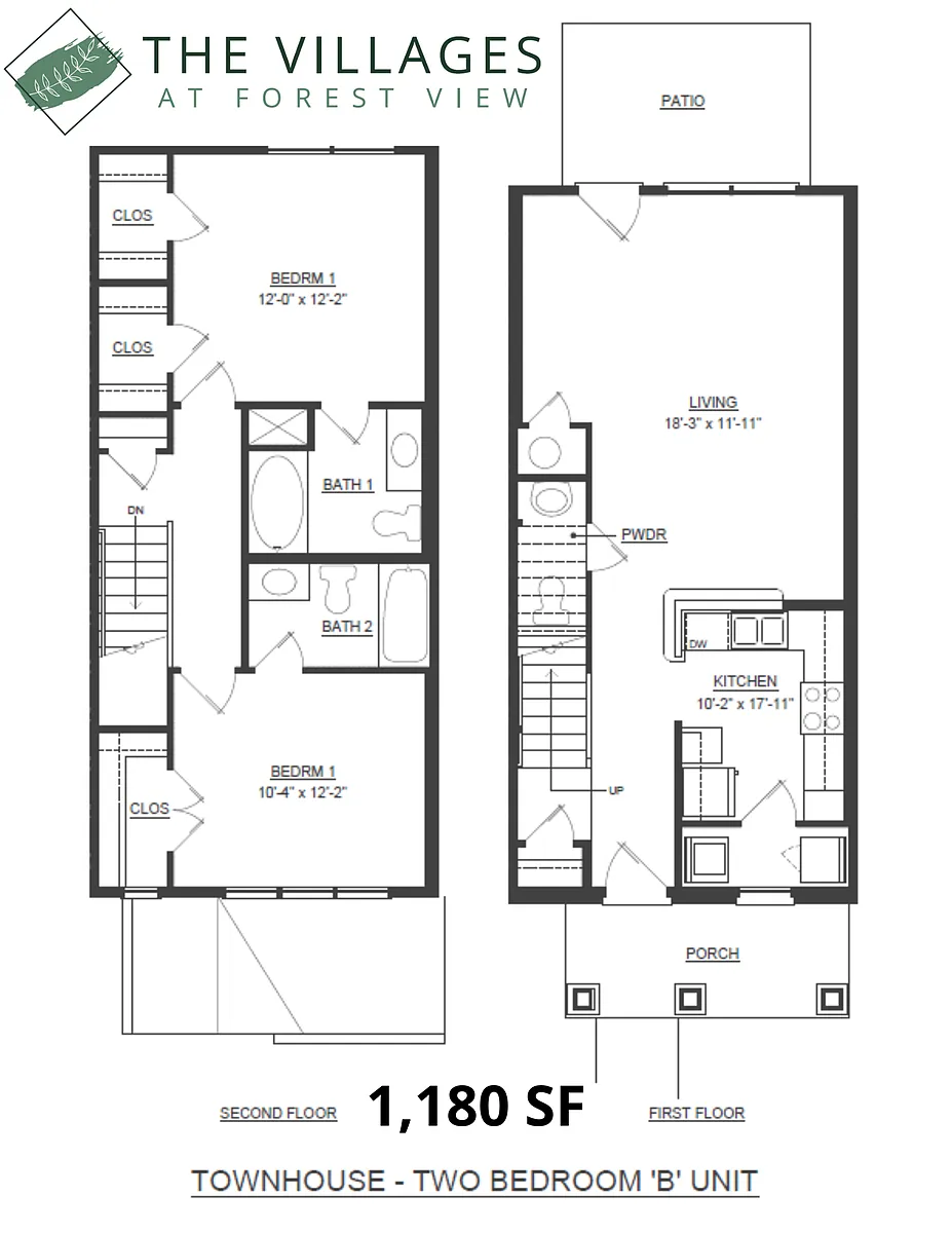Floor plan Townhome - 2 Bedroom B Unit