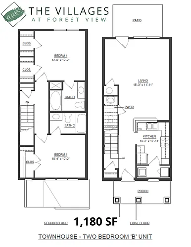 Floor plan Townhome - 2 Bedroom B Unit
