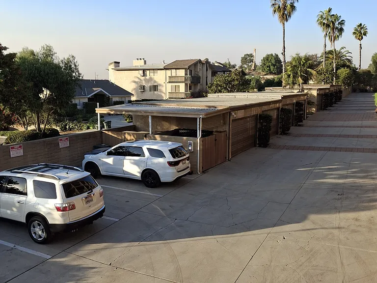 2 car garage with large storage inside .