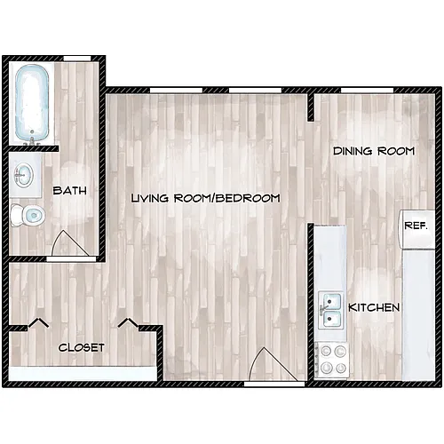 Floor plan Studio 1 Bath
