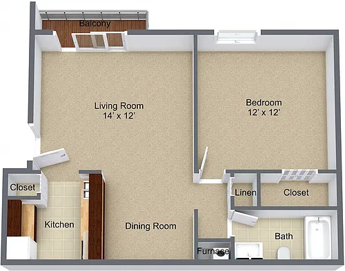 Floor plan One Bedroom Balcony - Renovated
