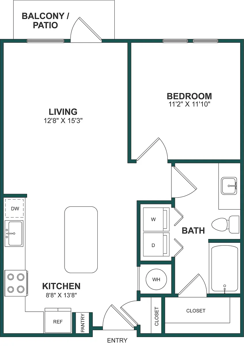 Floor plan 1 Bed/1 Bath-A2