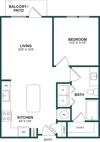 Floor plan 1 Bed/1 Bath-A2
