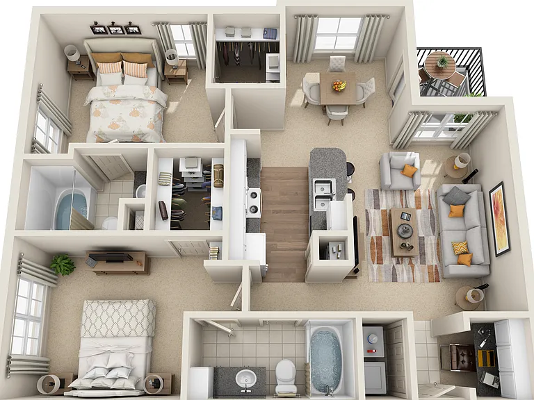 Estates at Memorial Heights - B1 - 2 Beds - 2 Baths - 1099 Sq. ft.