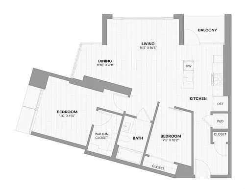 Floor plan 1 Bed/1 Bath Den-308