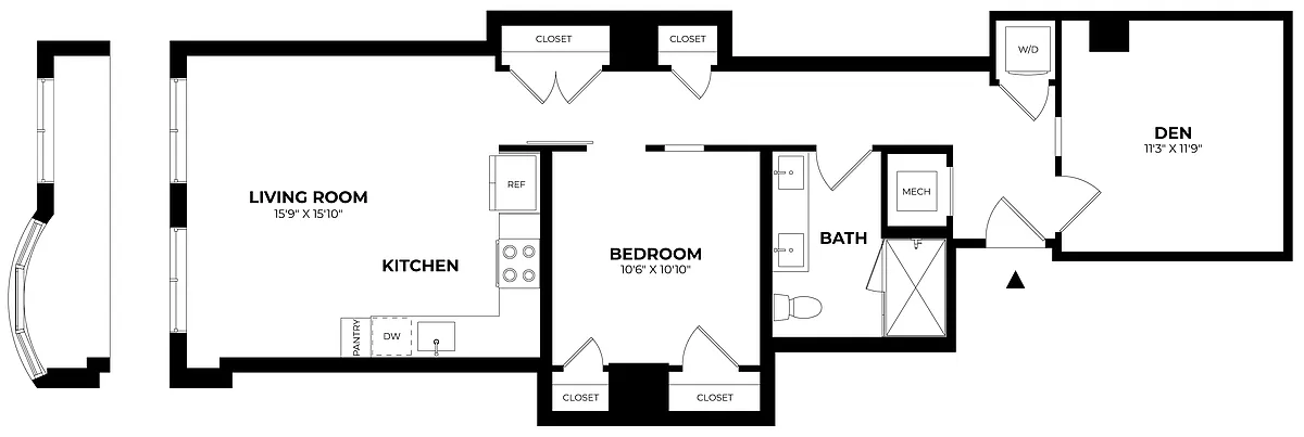 Floor plan 1 Bed/1 Bath Den-B2
