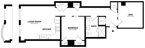 Floor plan 1 Bed/1 Bath Den-B2