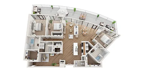Floor plan 3 BR x 3.5 BA Penthouse - A