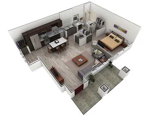 Floor plan 1 BR Grand Courtyard