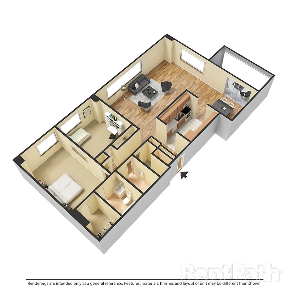 Floor plan 2L2 - 2 Bdrm, 2 Bath-LARGE