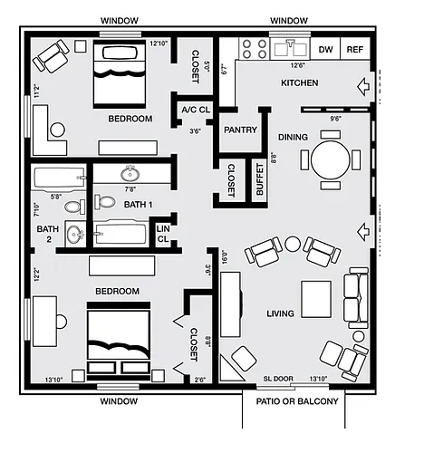Floor plan 2 Bedroom 2 Bath