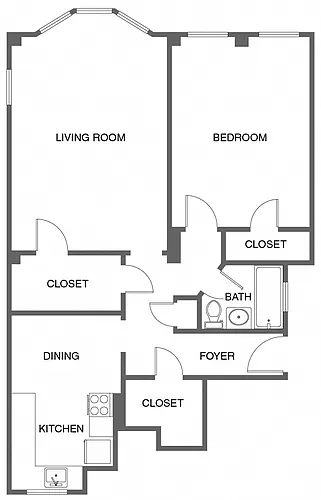 Floor plan 1 Bed, 1 Bath