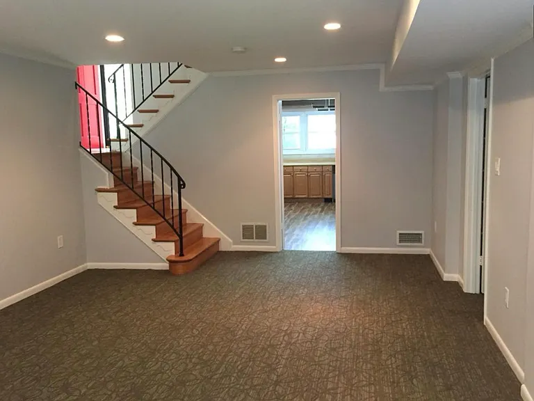Basement family room with fireplace