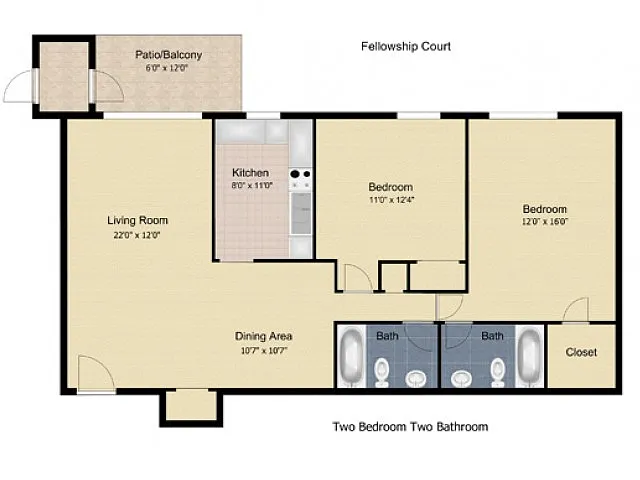 Floor plan 2 Bedroom 2 Bath