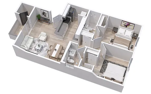 Floor plan 2 Bed 2 Bath 1st Floor