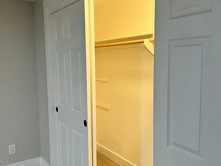 Wall-to-wall closets in both bedrooms, almost large enough to be walk-in closets.