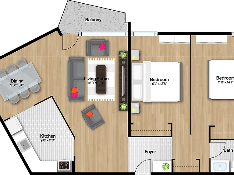859sqft / 48sqft Balcony