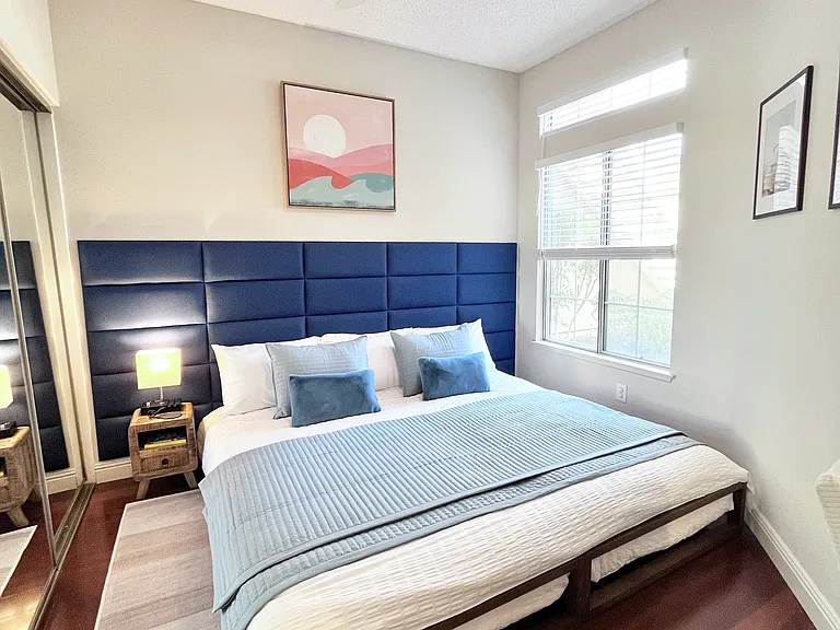 Twin beds or king bed, private attached bathroom, full-length mirrored closet, perfect for kids or additional guests.