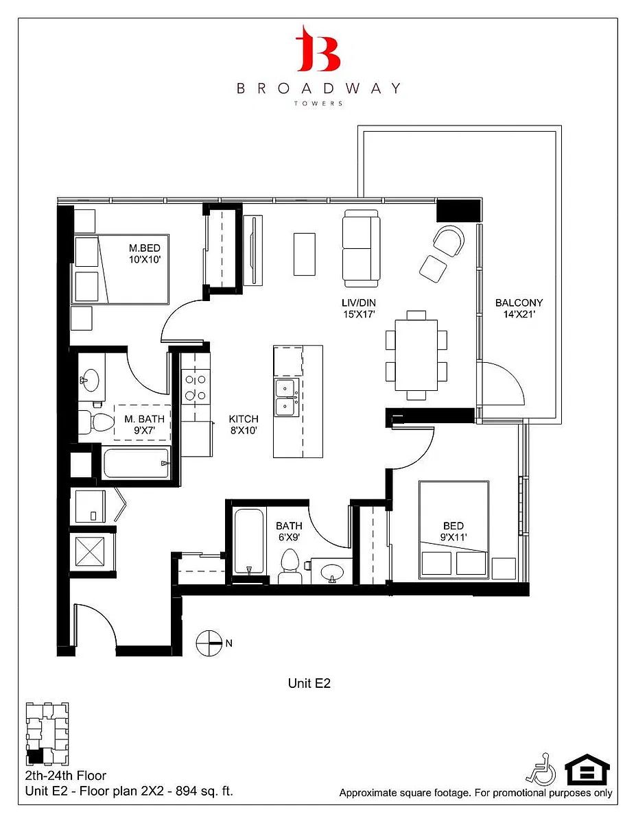 Floor plan Broadway E2 2x2