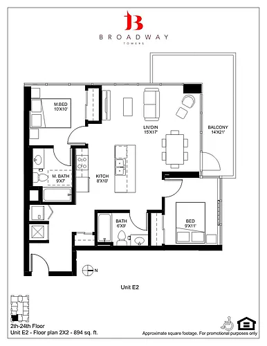 Floor plan Broadway E2 2x2