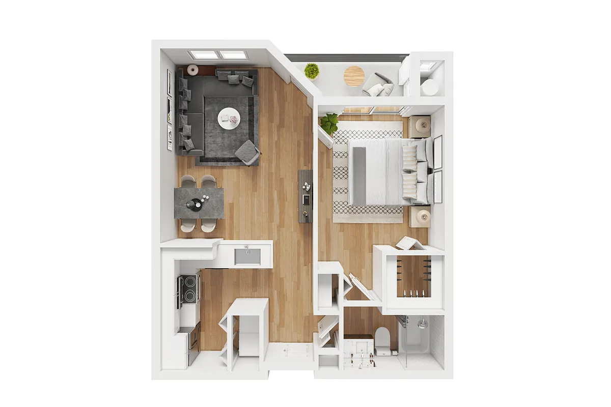Floor plan 1BD, 1BTH A2