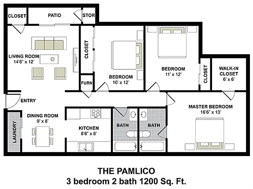 Floor plan 3 Bedroom 2 Bath