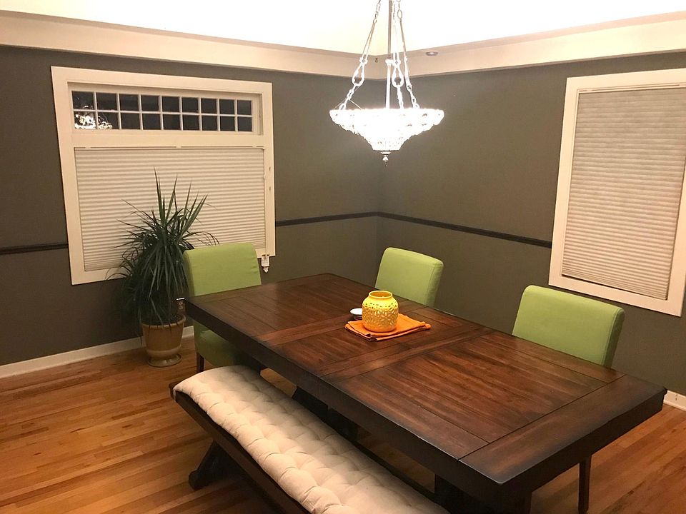 Spacious dining room with wood floor