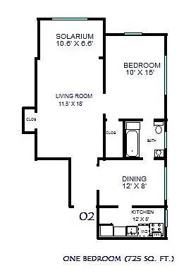 Floor plan Rousseau One Bedroom 02