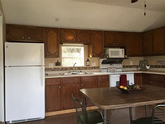 Newer fridge, stove and microwave and kitchen wares stay.