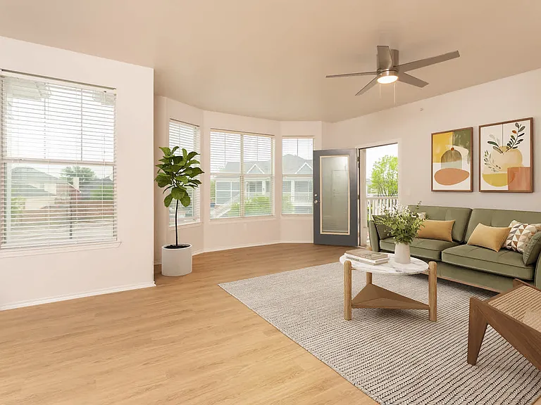 living room with balcony hard surface flooring