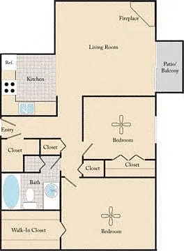 Floor plan 2 Bed, 1 Bath B1