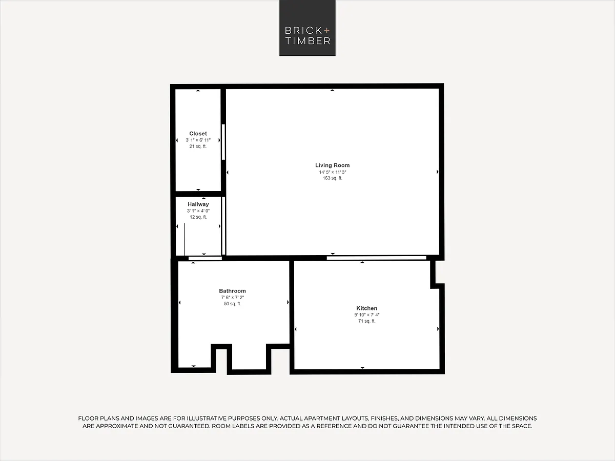Floor plan Studio 1 Bath