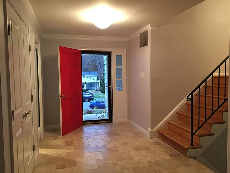 Travertine floors and wall to wall solid oak floors