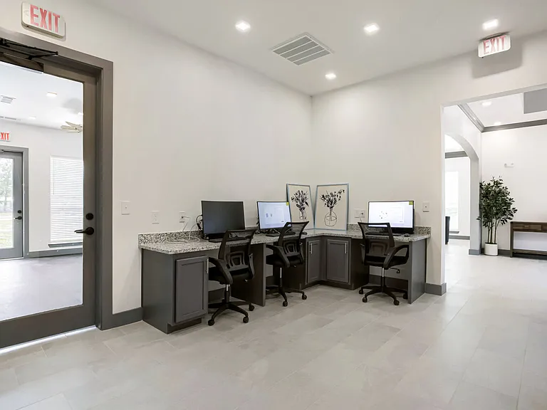 business center with 3 computers