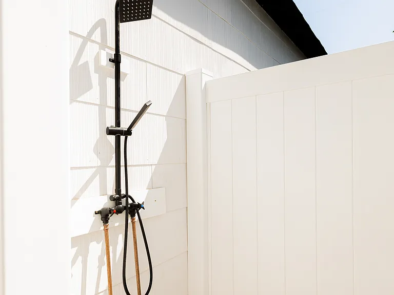 Outdoor shower, will not be operable in the Winter.