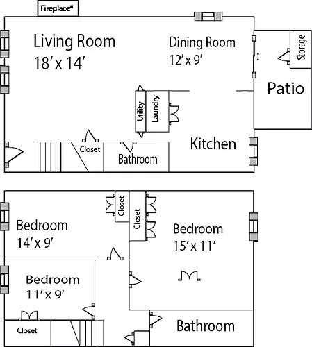 Floor plan 3 Bed Townhome - 1200